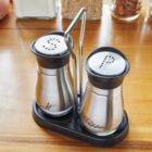 Alternate image 2 for Juvale Salt and Pepper Shakers Set with Holder, Stainless Steel and Glass Dispenser (4oz)