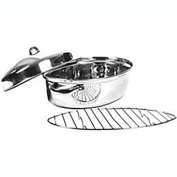 Lexi Home Durable Stainless Steel Oval Oven Roasting Pan with Removable Rack
