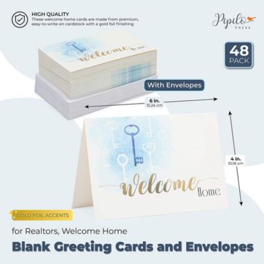 Pipilo Press Blank Greeting Cards and Envelopes for Realtors, Welcome Home (4 x 6 In, 48 Pack). View a larger version of this product image.
