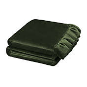PiccoCasa Flannel Fleece Blanket Throw Size Army Green - Luxury Sofa Throws and Blankets with Ruffle Trim - Lightweight Plush Microfiber Solid Decor Soft Blanket for Couch,Bed, Chair, 50" x 60"
