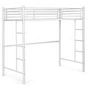 Costway Twin Loft Bed Frame with 2 Ladders Full-length Guardrail -White