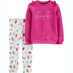 Carter's Baby Girl's 2 Pc Cat Fleece Sweatshirt & Leggings Set Purple Size 6MOS