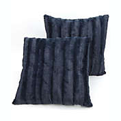 Cheer Collection Faux Fur Throw Pillows - Set of 2 Decorative Couch Pillows - 24" x 24" - Blue