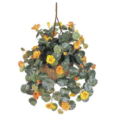 Nearly Natural 29" Artificial Nasturtium Silk Plant Hanging Basket. View a larger version of this product image.