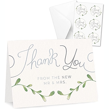 Rileys & Co Thank You Wedding Cards with Envelopes & Stickers, 100 Bulk Pack, Silver Foil, Mr and Mrs Thank You Notes Bulk Cards,   Thank You From the New Mr & Mrs. (Silver). View a larger version of this product image.