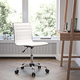 Emma + Oliver Low Back Designer Armless White Ribbed Swivel Task Office Chair