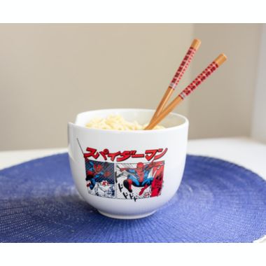 Marvel Spider-Man Japanese Ceramic Dinnerware Set   Includes 20-Ounce Ramen Bowl and Wooden Chopsticks   Asian Food Dish Set For Home Kitchen   Official Comic Book Manga Collectible. View a larger version of this product image.