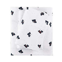 Woolrich 100% Cotton Flannel Printed Sheet Set - King - Black/White Scottie Dogs