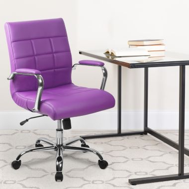 Flash Furniture Vivian Mid-Back Purple Vinyl Executive Swivel Office Chair with Chrome Base and Arms. View a larger version of this product image.