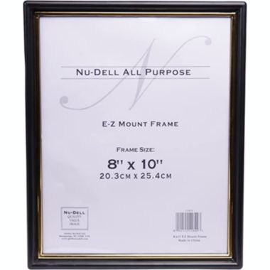 NuDell 8 x 10 Inches EZ Mount Document Frame Plastic Face, Black with Gold Trim. View a larger version of this product image.