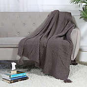Legacy Decor Soft Knit Decorative Throw Blanket with Tassels, Charcoal Color 50" x 70"