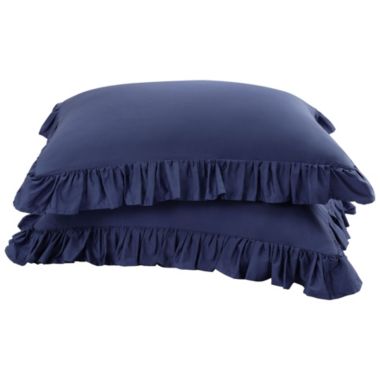 PiccoCasa Set of 2 Ruffle Envelope Pillowcases, 100% Cotton Soft Pillow Cover Pillow Protector Pillow Sham with Envelope Closure, Navy Blue Standard. View a larger version of this product image.
