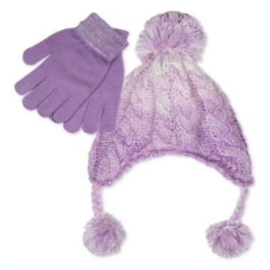 Fab Big Girl's 2 Pc Ombre Heidi Hat & Gloves Set Lavander One Size. View a larger version of this product image.