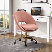 Karat Home Alessandro Velvet Task Chair Home Office Desk Chair Swivel Adjustable in PINK