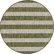 Unique Loom Outdoor Distressed Stripe Rug, Green (4&#39; 0 x 4&#39; 0)
