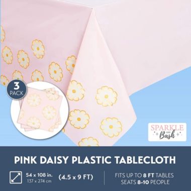 Sparkle And Bash Pink Daisy Plastic Tablecloth For Weddings Baby Showers 54 X 108 In 3 Pack Bed Bath Beyond