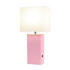 Alternate image 1 for Lalia Home Lexington 21" Leather Base Modern Home Decor Bedside Table Lamp With Usb Charging Port For Living Room, Bedroom, Entryway, Foyer, Or Office With White Rectangular Fabric Shade, Pink