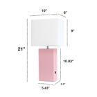 Alternate image 2 for Lalia Home Lexington 21" Leather Base Modern Home Decor Bedside Table Lamp With Usb Charging Port For Living Room, Bedroom, Entryway, Foyer, Or Office With White Rectangular Fabric Shade, Pink