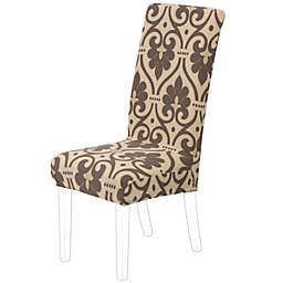 PiccoCasa Spandex Pattern Chair Cover Washable, Dining Chair Cover Parson Chair Slipcover Bar Stool Height Cover Seat Protector Home Decor for Kitchen/Party/Wedding/Dining Room, Brown and Beige