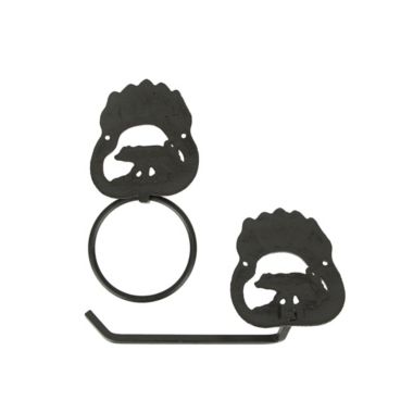 Things2Die4 Rustic Cast Iron Black Bear Paw Towel Ring and Holder Set. View a larger version of this product image.