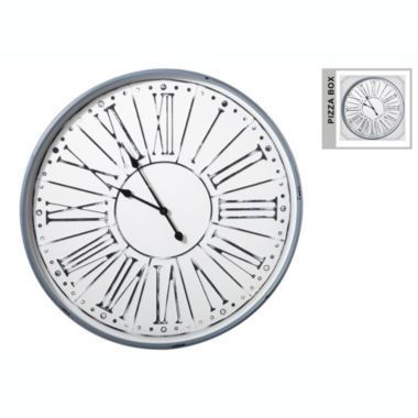 Urban Trends Collection Metal Round Wall Clock with Box and Glass and Embossed Oversized Roman Numeric Design Painted Finish White. View a larger version of this product image.