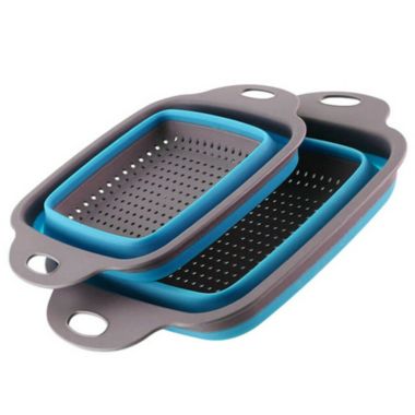 Collapsible Plastic Colander Space Saving Design Square 2pcs  -  Blue. View a larger version of this product image.
