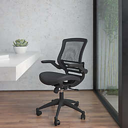 Emma + Oliver Black Mid-Back Mesh Executive Office Chair with Black Frame and Flip-Up Arms