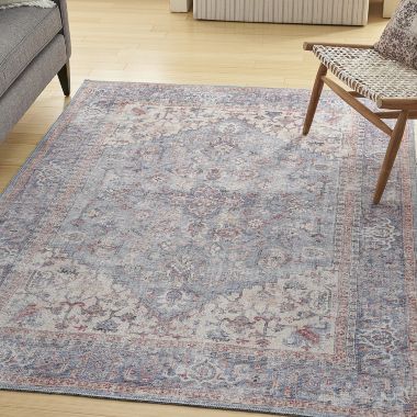 Nicole Curtis Machine Washable Series 1 Vintage Medallion Area Rug Blue/Multi 4' x 6'. View a larger version of this product image.