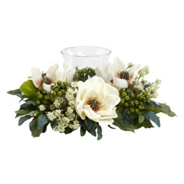 Nearly Natural 14" Magnolia Candelabrum Silk Artificial Flower Arrangement. View a larger version of this product image.