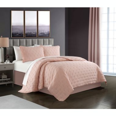 Chic Home Chyle Tufted Cross Stitched Design Bedding Quilt Set - King 104x90", Blush. View a larger version of this product image.