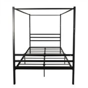Infinity Merch Canopy Metal Bed with Headboard Mattress Queen Size in Black