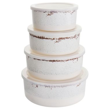 Laurie Gates California Designs Mauna 8 Piece Melamine Nesting Storage Bowl Set in Cracked White. View a larger version of this product image.