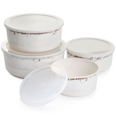 Laurie Gates California Designs Mauna 8 Piece Melamine Nesting Storage Bowl Set in Cracked White. View a larger version of this product image.