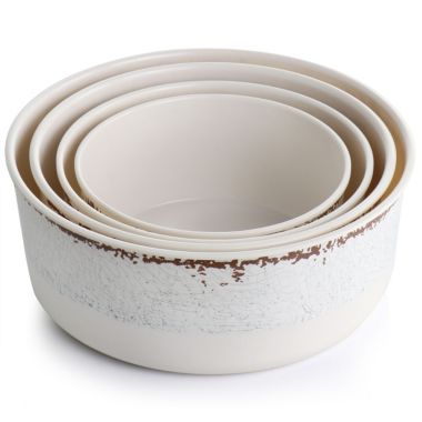 Laurie Gates California Designs Mauna 8 Piece Melamine Nesting Storage Bowl Set in Cracked White. View a larger version of this product image.