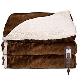 Sunbeam Royal Mink and Sherpa Electric Heated Throw in Sable with Push Button Control