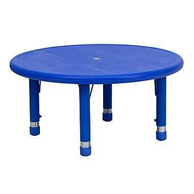 Flash Furniture 33&#39;&#39; Round Blue Plastic Height Adjustable Activity Table - Blue. View a larger version of this product image.