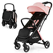 Gymax Portable Baby Stroller One-Hand Fold Pushchair W/ Aluminum Frame Pink