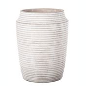 Urban Trends Collection Cement Round Pot with Embossed Stripe Pattern Design Body and Tapered Bottom LG Washed Concrete Finish White