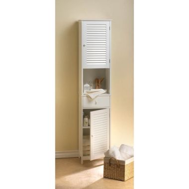 Accent Plus White Slatted Tall Slim Storage Cabinet. View a larger version of this product image.
