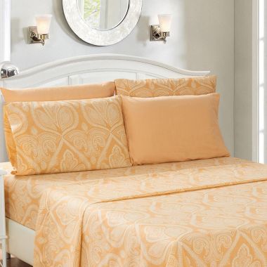 Lux Decor Collection 6-Pieces Deep Pocket Microfiber Printed Bed Sheet Set in Full Size Taupe. View a larger version of this product image.