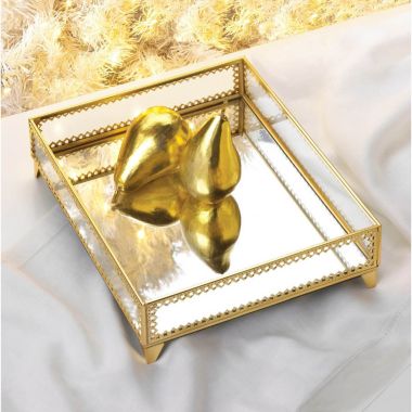 Accent Plus Gold Jewelry Tray with Mirrored Base. View a larger version of this product image.