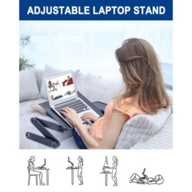 RAINBEAN Black Adjustable and Foldable Portable Laptop Stand with Mouse Pad and 2 CPU Cooling USB Fans. View a larger version of this product image.