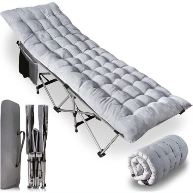 Zone Tech Folding Outdoor Camping Travel Cot and Cot Pad - Classic Grey Quality Lightweight Portable Heavy Duty Adult & Kids Travel Cot w/Large Pocket and Cushion Perfect for Hiking, Camping (1-Pack). View a larger version of this product image.