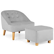 Slickblue Soft Velvet Upholstered Kids Sofa Chair with Ottoman-Gray