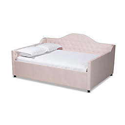 Baxton Studio Baxton Studio Perry Modern And Contemporary Light Pink Velvet Fabric Upholstered And Button Tufted Queen Size Daybed - Light Pink