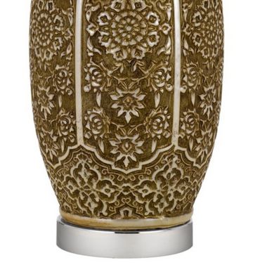 Saltaro Sherpi 29 Inch Ceramic Table Lamp with Dimmer, Floral Base, Olive- Saltoro Sherpi. View a larger version of this product image.