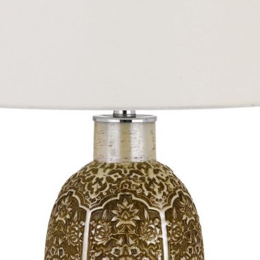 Saltaro Sherpi 29 Inch Ceramic Table Lamp with Dimmer, Floral Base, Olive- Saltoro Sherpi. View a larger version of this product image.