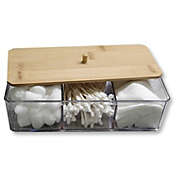 ITY International - Storage Box with Bambou Lids, 3 Compartments, 9.45&quot; x 3.34&quot; x 2.75&quot;, Clear