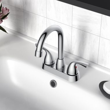 Vanity Krafters Bianca Surface Mounted 2 Handles Bathroom Faucet with Drain Kit Included in Chrome. View a larger version of this product image.