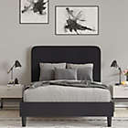 Alternate image 0 for Merrick Lane Remi Queen Platform Bed with Headboard - Black Fabric Upholstered Frame - 14 Wooden Slats - No Box Spring Required